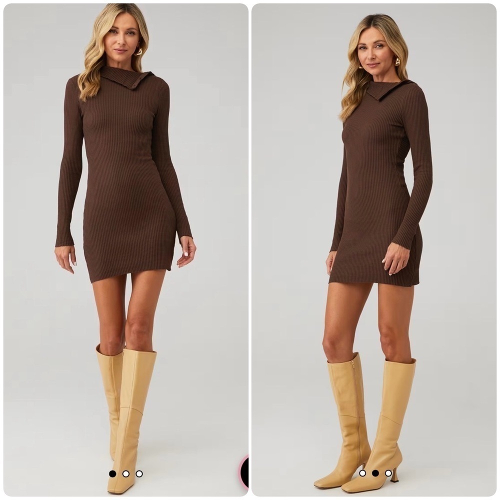 New! Revolve x The Range Jumbo StarkThermal Turtleneck Mini Brown Dress 🤎 Medium